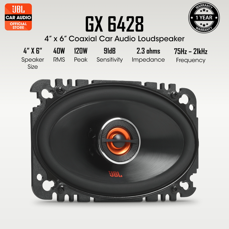 JBL GX6428 4x6 Inch 120W 2-Way Car Audio Speakers – Powerful Coaxial Set With Soft Dome Tweeters
