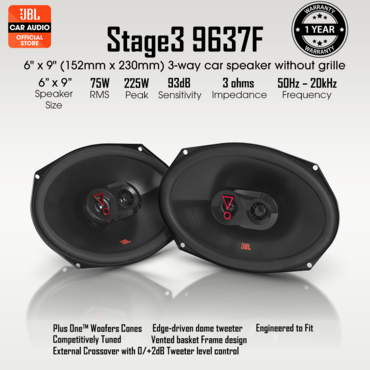 JBL STAGE3-9637F - 6" x 9" (152mm x 230mm) 3-Way Car Speaker (without Grille)